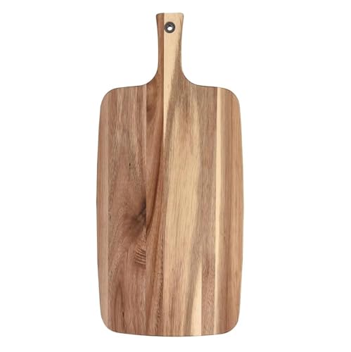 Tabla para Cortar Picar y Servir de Madera de acacia con asa XL, 55x26x1.5cm Barbacoa Plato de Aperitivos para charcutería, quesos, Aceitunas.