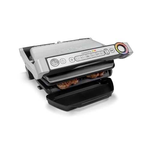 Tefal OptiGrill+ GC713D40 Electric Health Grill, 6 Automatic Cooking Programs, Intelligent Sensor, Non-Stick Removable Plates, 2000W, 4–6 Portions, Dishwasher Safe, Stainless Steel