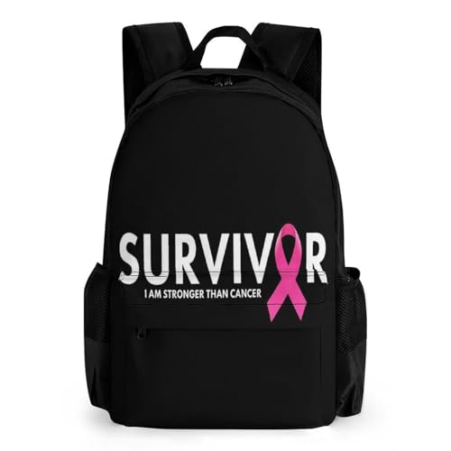 Men's Breast Cancer Survivor Pink Ribbon Black Travel Backpack, Breathable Adjustable Strap Shoulder Bag for Climbing, Large Capacity Backpack with Side Pockets