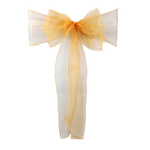 vlovelife Lot de 10 Nœuds de Chaise en organza ruban Housse de chaise Plus Large Nœud mariage fête anniversaire Décoration Banquet doré