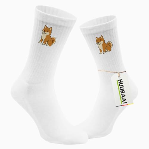 Huuraa Unisex Socken Shiba Inu Comic Shibi 42/46 White Baumwolle Tennissocken Geschenkidee
