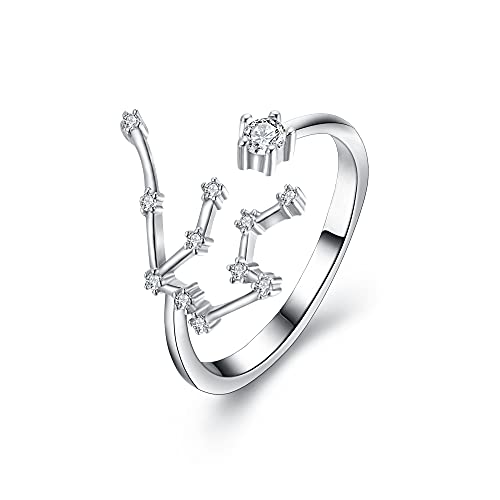 Clearine Bague Ouverte Horoscope Femme Cadeau Pendentif Forme Signes du Zodiaque Délicat avec Zircon Strass Bijou Constellation Verseau Cover