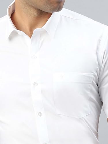 Image of RAMRAJ COTTON Men White Solid Half Sleeve Cotton Shirt