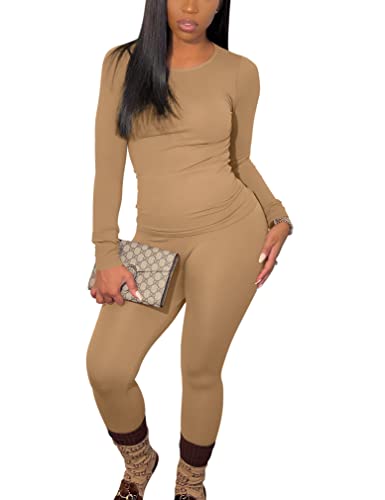 Image of BORIFLORS Women's 2 Piece Track Suits Outfits Workout Long Sleeve Top Jogger Legging Pants Sets