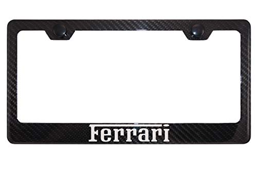 Fit Ferrari 4K Gloss Black Carbon Fiber License Plate Frame with Black Caps