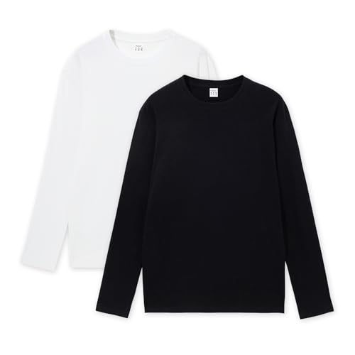 T-Shirt Manche Longue Homme Idéal pour le Bureau et Week-End Coton Col Rond Pack de 2