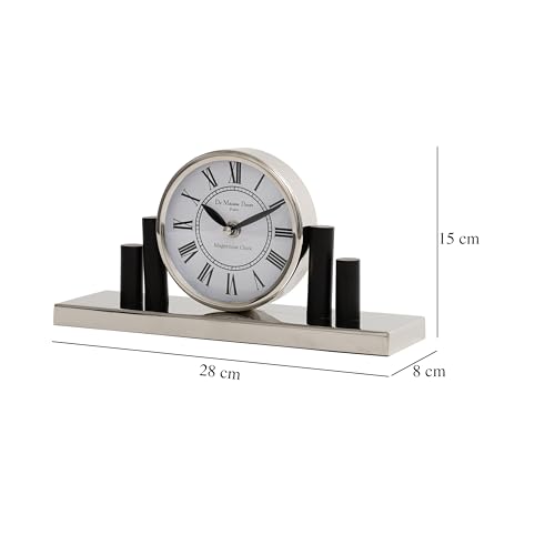 Image of Decor de Maison Brings Handcrafted Harbor Hour Table Clock for KidsRoom, Living & Bed Room, Study Table, Office|Classic Non-Ticking Tabletop Battery Operated Analog Desk Clock in Silver (28x15x8cm)