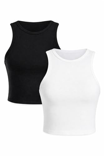 Image of Toochki Tops for Women Crop Top for Women's Tank Activewear Tee Sports Casual Work Out Wear Round Neck Cotton Camisole Pack of 2