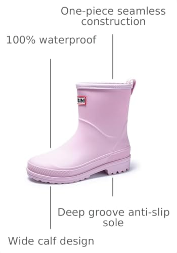 Image of Nutropa Mid Calf Rain Boots for Women, Anti-Slip Outdoor Work Rain Shoes | Waterproof Garden Boots, Lightweight, Comfortable Rainboots, Outdoor Mud Work Booties