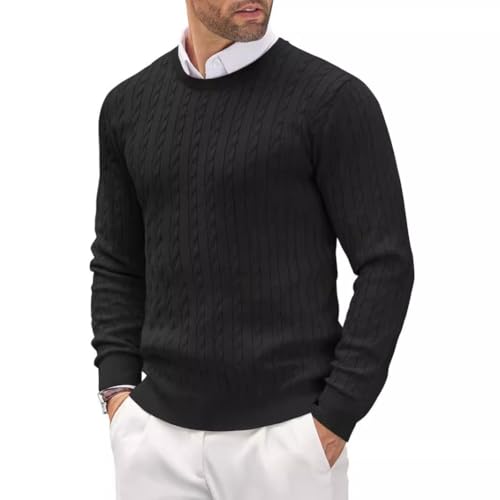 Men's Crewneck Pullover Sweater Long Sleeve Soild Thermal Cable Knitte Slim Fit Lightweight Sweaters