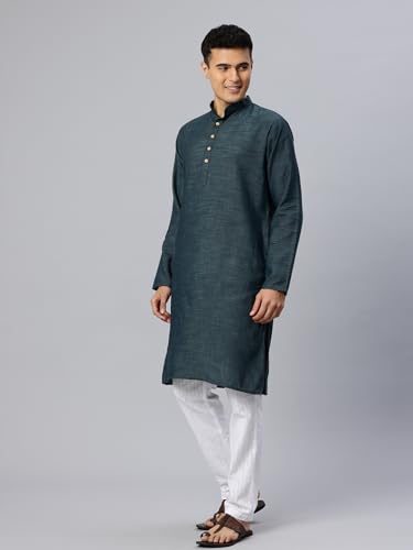 Image of Majestic Man Men's Cotton Regular Fit Traditional Mandarin Collar Ethnic Motifs Solid Long Kurta