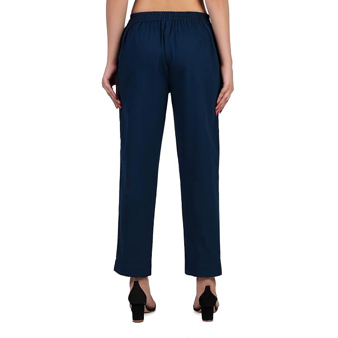 Image of Aarav Fabric Women's 100% Cotton Casual Pant | Ankle Length Regular fit Cotton Trouser | Straight Fit Formal Pants for Kurti, Office, Casual and Daily Outdoor Lifestyle