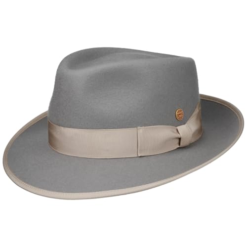 Mayser Mio Twotone Wollhut Bogarthut Wollfilzhut Fedora Damen/Herren - Made in The EU mit Ripsband Herbst Sommer Frühjahr Winter Frühling-Sommer Herbst-Winter - M (56-57 cm) hellgrau