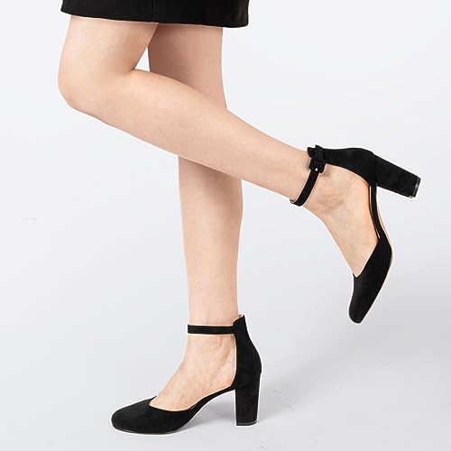 Image of Ankis Closed Toe Heels for Women -Black Nude White Silver Gold Womens Heels Closed Round Toe Chunky Block Pumps Shoes, 3 Inch