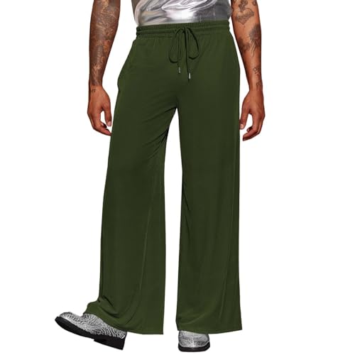 PETCDIM Mens Tweed Bell Bottom Pants Baggy Wide Leg Stretch