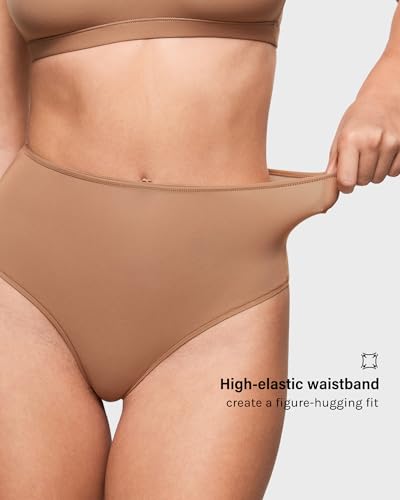 Image of INLYRIC Women's Inbarely Soft Thong - High Waisted Tagless Smooth Stretch Underwear Ultra-soft No Show Panties 3 Pack