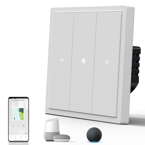 BSEED Smart Roller Shutter Switch,WiFi Mate Wall Light Switch with Led Indicator,Remote Control,Voice Control,Timer Function,1 Gang 1 Way,White 86mm