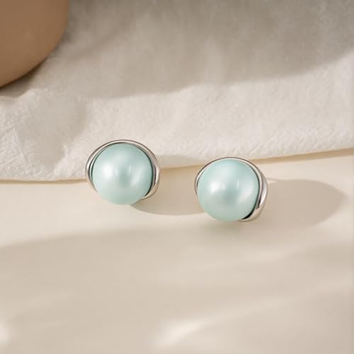 Boucles d'oreilles perles bleues plaquées or blanc pour femme
