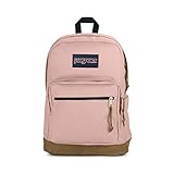 JanSport Right Pack Backpack - School, Travel, Work, or Laptop Bookbag with Suede Leather Bottom with Water Bottle Pocket, Misty Rose