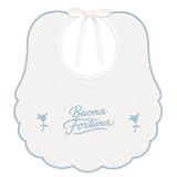 Bavaglino Nascita Neonato in Cotone Percalle Ricamato Buona Fortuna, Bavaglia Portafortuna 18 x 17 cm circa, Accessorio Corredino Nascita, Idea Regalo Baby Shower e Battesimo Bavetta (Azzurro)