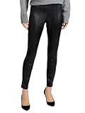 EXPRESS Women’s Leather Legging – High Rise Faux Leather Style with Front Seam Detail and Stretch Fit Pitch Black
