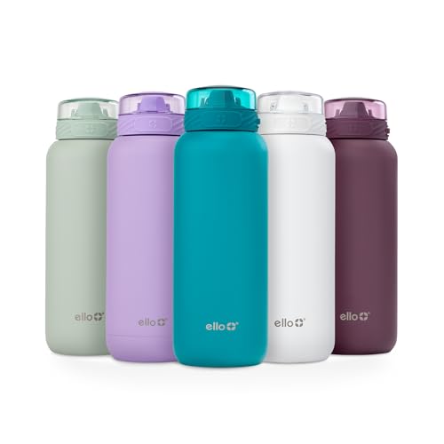 Image of Ello Cooper 40oz Stainless Steel Water Bottle with Straw and Carry Handle, Double Walled and Vacuum Insulated Metal, Leak Proof Locking Lid with Soft Silicone Spout, Reusable, BPA Free, Antigua