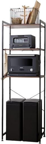 Auromi キッチンラック キッチンベイカーラック 幅65×奥行42×高さ160cm レンジラック 炊飯器など大型電子レンジ対応 ゴミ箱/冷蔵庫上収納 ラック 食器棚 キッチン棚 収納 アジャスト付き 棚板高さ調節可 (ブラック)