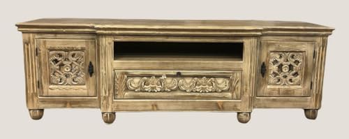 Casa Padrino gabinete de TV de Estilo campestre de Lujo Natural – Aparador de salón de Madera Maciza Hecho a Mano con 2 Puertas y cajón – Muebles de salón de Estilo campestre de Lujo