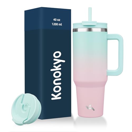 Image of Konokyo 40 oz Insulated Tumbler Water Bottle with Handle, Straw Lid