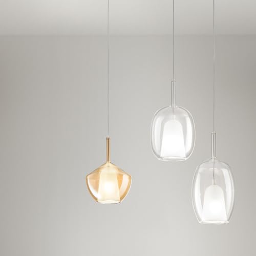 Tulipa de cristal borosilicato contemporáneo Rain ámbar transparente D20 de suspensión lineal 2