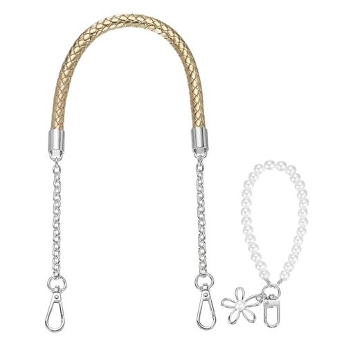 Sangle de sac tressée or clair aux finitions soignées et perle élégante