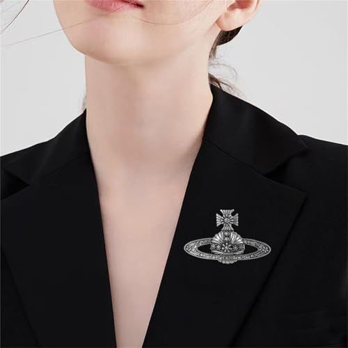 Image of Dreuyet Saturn Planet Brooch Pin for Women Ladies Dainty Rhinestone Star Lapel Pin Cubic Zirconia with Crystal Planet Brooch Fashion Dress Accessories Jewelry for Suit Clothing Jackets Badges