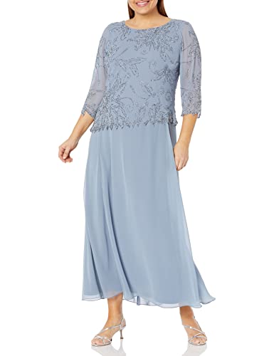 Image of J Kara Women's Plus Size 3 /4 Sleeve Long Beaded Floral Design Dress