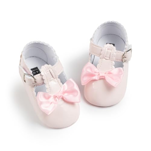 Image of Meckior Infant Baby Girls Soft Sole Bowknot Princess Wedding Dress Mary Jane Flats Prewalker Newborn Light Baby Sneaker Shoes