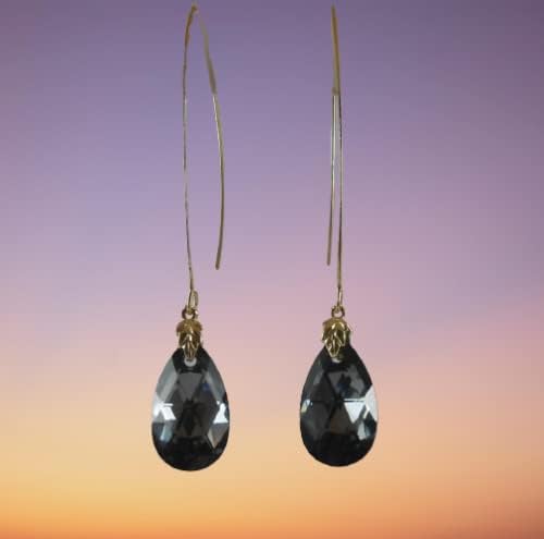 A SHER’S CREATION Long Austrian Crystal Drop Earrings 1 Micron Gold Plated French Hook, Hypoallergenic Handmade Jewelry for Women, Elegant Gift Box Royal Silver night Grey color - Image 5