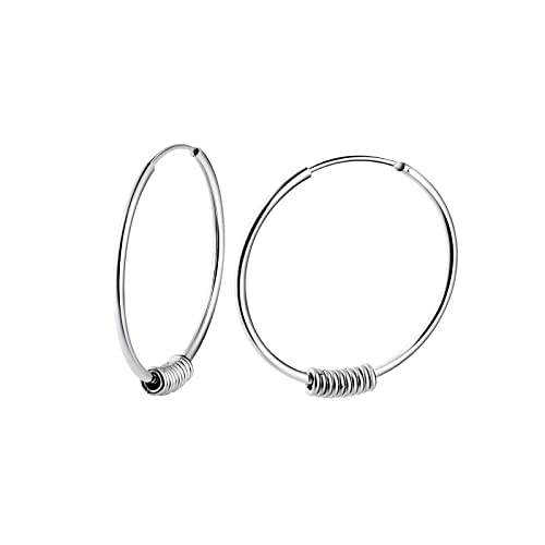 Ornaland Pendientes de Aro de Plata 925 con Abalorios de Círculo Pequeño, Pendientes de Aro Huggie para Mujer, Regalo de Joyería (33mm)