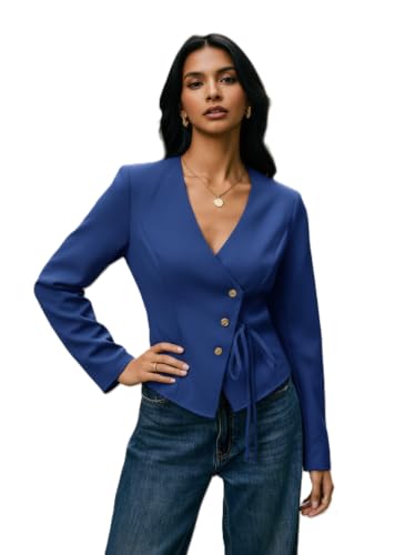 Image of Women's Cotton Tops | Casual Wrap V Neck Top | Long Sleeve Textured Side Tie Shirt | Elegant Slim Fit Crossover Tunic | Stylish Office Wear & Trendy Streetwear Apparel(38-K-1-4)