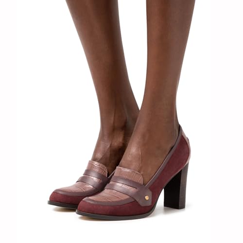 Image of MOOMMO Women Chunky Block Heel Pumps Closed Round Toe Slip On Oxford Loafers Shoes High Heels Snakeskin Work Pump Suede Loafer for Office Ladies Classic Formal Business Professional Fall 4-13 M US