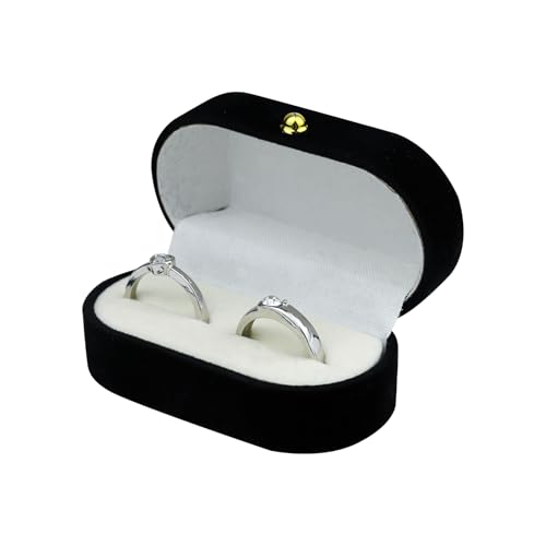 WisePoint Porta Alianzas Boda de 2 Ranuras, Porta Alianzas de Terciopelo Caja Anillo Ovalados para Compromisos y Bodas, Cajitas Regalo Pequeñas para Anillos, Pendientes, Broches (negro)