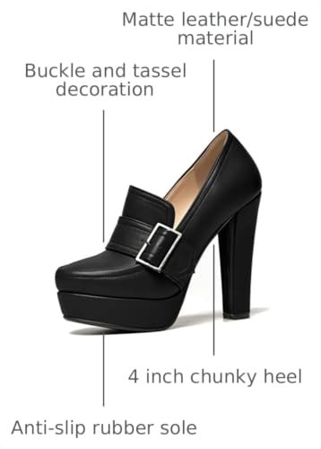 Image of SHODENSE Women Vintage Chunky Platform Loafers Pumps Tassel Round Closed Toe Slip On Suede Block High Heel Dress Loafer Shoes Buckle Strap Oxford Loafers Fringe Pump Dressy Chic Sexy Y2k 4-11 M US