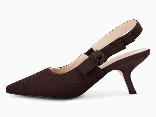 Image of Coutgo Womens Slingback Kitten Heels Closed Pointed Toe Bowknot Knitted Slip On Work Pumps Dress Shoes