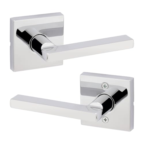 Image of Kwikset Halifax Interior Passage Door Handle, Lever For Closet and Hallway Doors, Reversible Non-Locking Handle Lever, Polished Chrome, Square Rose