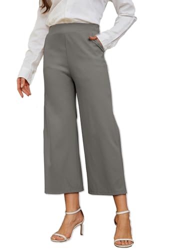 Rasutina Work Capris for Women Office Wide Leg Cropped Pants Grey Capri Pants Summer Crop Palazzo Small