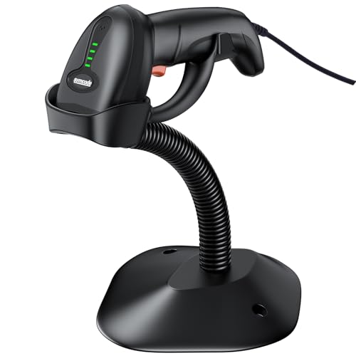 Symcode USB 1D Barcode Scanner with Stand Handheld Wired Laser Barcode Reader Scanner with Gooseneck Stand and Cable Twilight Blac