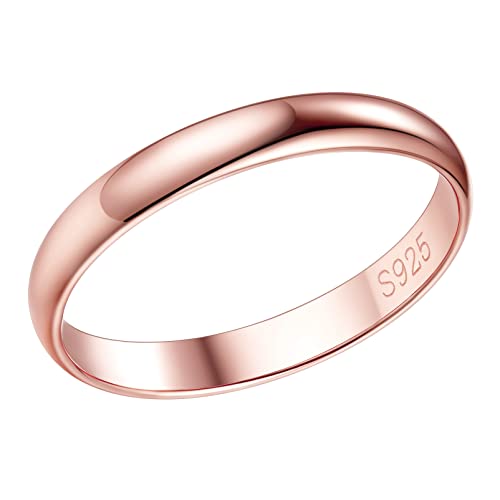 PROSILVER Bague Fine Femme Argent Plaqué Or Rose Alliance Anneau Simple 3mm Taille 67