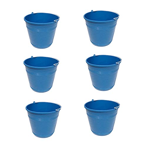Pack de 6 Cubos de Goma, de Color Azul, de 33,2 x 27,8 cm, con Capacidad de 16 litros, con asa de Metal, para Distintas Funciones, Cubo Limpieza, cubeta agrícola