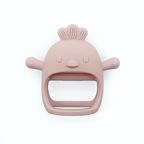 De Base Mordedor Bebe Silicona (+ 3 meses) | Juguete de Dentición Alivia Encías | Chupete de Mano en Forma de Pollito | Libre de BPA (Rose Pink)