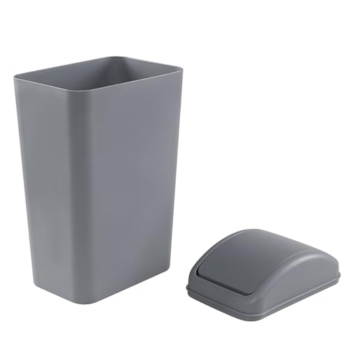 Image of Anbers 12 L /3.2 Gallon Slim Trash Can with Swing Cover, Small Plastic Lidded Garbage Can, Grey, F