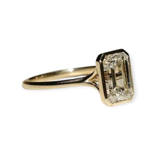 3 CT Emerald Cut Moissanite Engagement Ring 14K Gold Ring Bezel Set Wedding Rings Moissanite Bezel Set Solitaire Ring Promise Rings for Women - GJH178