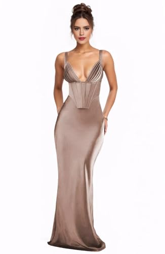 Satin Bridesmaid Dresses for Wedding Corset Prom Dresses 2025 V Neck Formal Evening Gowns for Women